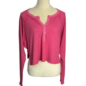 Vestique pink cropped Henley waffle long sleeve top, small‎